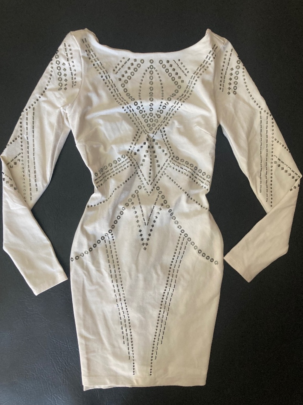 Bebe ivory white studded embellished long sleeve Bodycon top dress XS